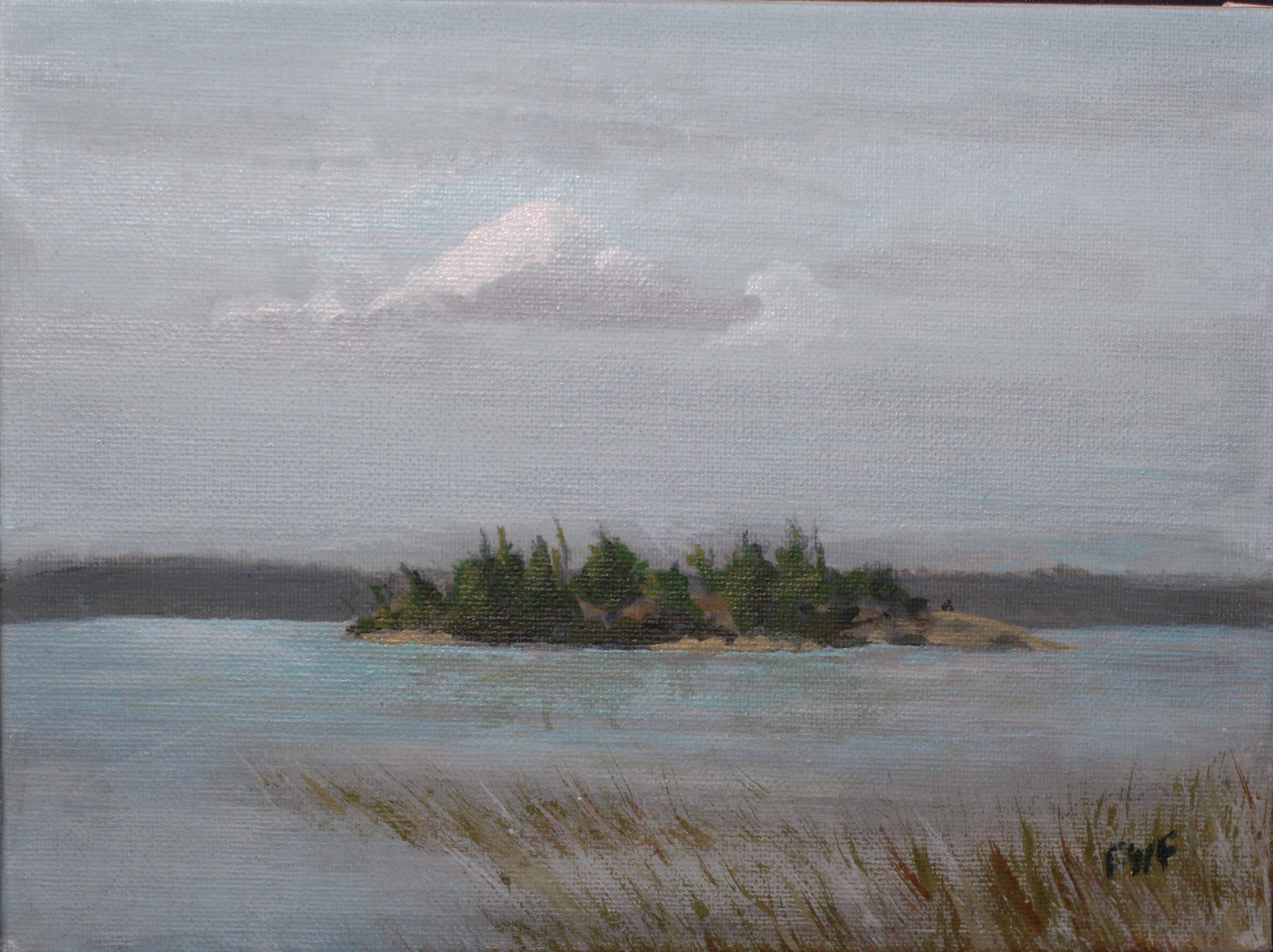 "Blueberry Island (After the Fire)" 7"x9.5" acrylic on canvasboard (personal collection)
